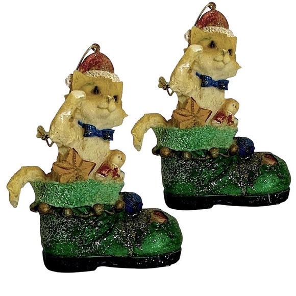 Vintage Cat Puss in Boots Ornaments Christmas Tree Decor Cats in Boots Set of 2 - Picture 1 of 16